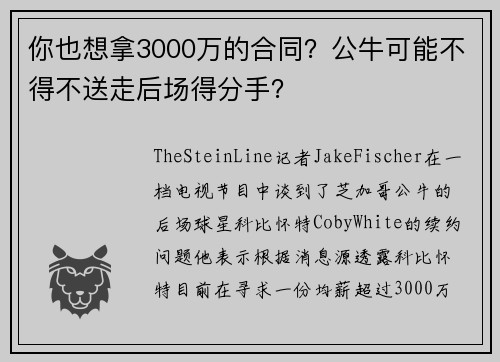 你也想拿3000万的合同？公牛可能不得不送走后场得分手？
